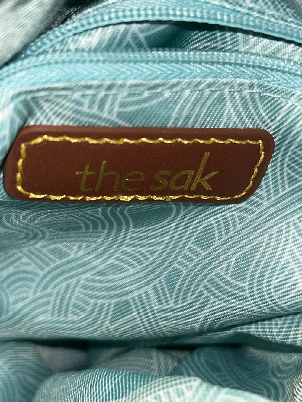The Sak Cream, Navy & Teal Colorblock Shoulder Bag with Tan Handles